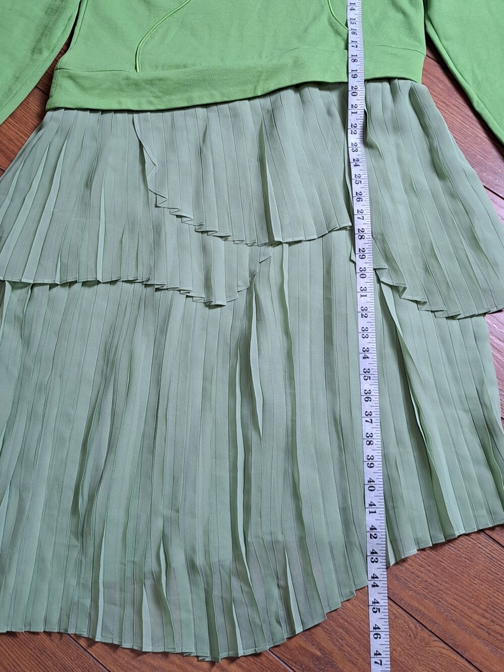 Kelly Obi New York NWT Green Hooded Pleated Chiffon Layered Dress M - Picture 11 of 12